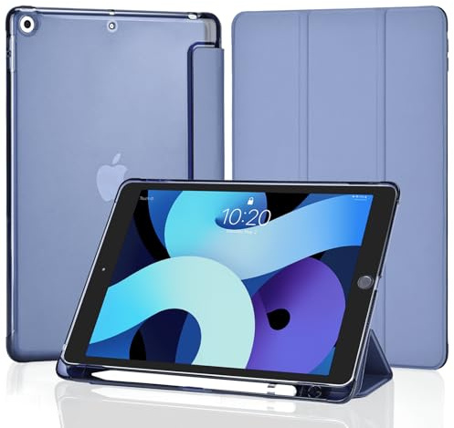 4UBonLife Cover Per iPad 9a/8a/7a Generazione 10,2 Pollici 2021/2020/2019 con Portapenna, Custodia Protettiva Sottile con Retro Rigido Traslucido Guscio Case per iPad 7/8/9, Grigio Lavanda