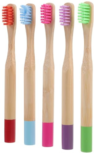 HOUDERCO 5 Stück Teiliges Kinderzahnbürsten Weichen Bambus holzgriffen Verschleißfest Schonende Borsten für Sanfte Zahnpflege Geeignet für Jungen und Zufällige Farbe