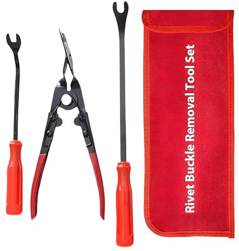 3 Pcs Clip Remover Tool Set, Auto Clip Pliers Fastener Remover | Metal, Car Trim Rivet Removal Pry Tool Repair Kit with Storage Bag for Automotive Door Panel Dashboard Repair Red