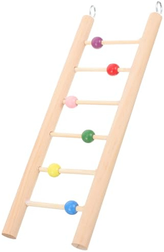 Alasum Échelle pour Perruches en Bois Naturel 25 CM 6 Marches Perles Colorées D’Escalade Suspendu pour Perroquets Calopsittes et Oiseaux de Taille Similaire Activité Physique et