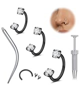 WillTen 20G 18G 16G Hufeisen Nasenring Septum Piercing Schmuck Silber Gold Rosa, Doppel Edelstein Nasenring Hufeisen 6mm 7mm 8mm Winziger kleiner Edelstahl Septum Nasenflügel Labret Daith Schmuck