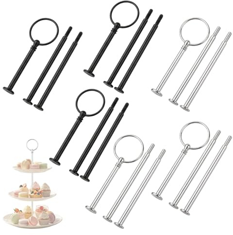 Cloxtralon Présentoir à Gâteaux Tiges Métalliques 3 Étages, 6 Pièces Supports pour Gâteaux et Bonbons, Poignée Pratique pour Plateau d'Assiettes, Accessoires Essentiels pour Stand de Desserts