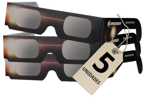Bresser Gafas Eclipse Solar 5 Unidades, Observación Solar Segura, EN ISO 12312 2:2015, Imagen Amarillo Claro, Diseño B