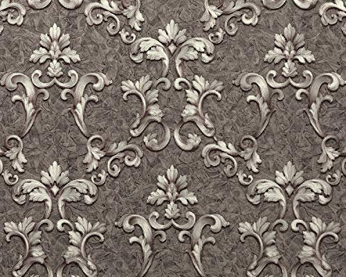 EDEM Papier peint baroque 9085-29 papier peint gaufré à chaud avec dos intissé gaufré avec des ornements floraux 3D satiné gris argent platine 10,65 m