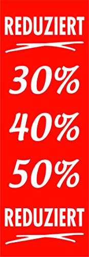 Banner Plakate Langbahn für Sale und Rabattaktionen - 48 x 138 cm für Schaufenster und Wände - auch mit Klemmschiene zum Aufhängen (30 40 50%, Ohne Klemmschiene)