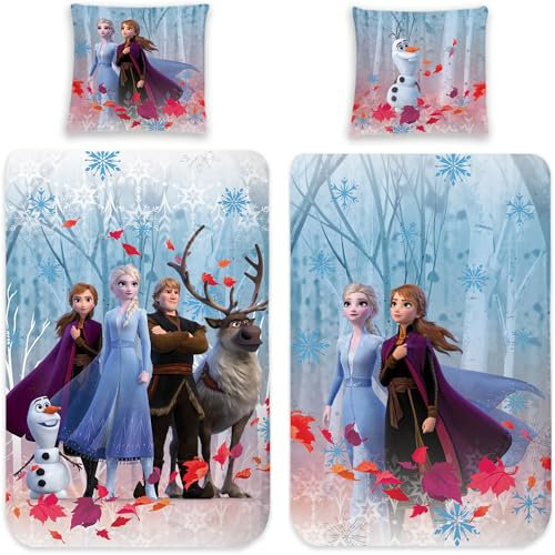 BERONAGE Frozen - Juego de Cama Infantil, Ropa Cama, Colchas Infantiles, Sabanas con Cremallera (135 x 200 cm + 80 x 80 cm, Franela de Algodón 100%, Calidad de Franela de Algodón), Diseño de Frozen