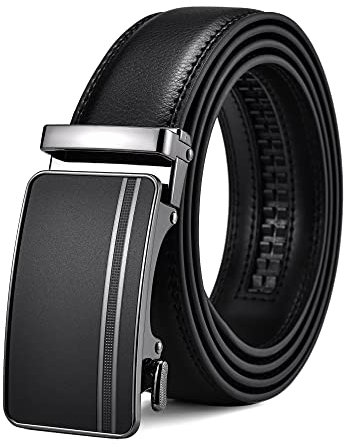 FEFLO Cintura Uomo, Pelle Cinture con Fibbia Automatica Cricchetto (M, lunghezza cintura 110cm, adatta per vita 83cm~93cm) Nera, Taglia Regolata, Adatto per jeans, lavoro pantaloni