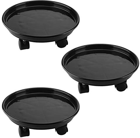 ZEONHEI 3 Unidades de 33 cm de Soporte para Plantas Enrollable, Posavasos con Ruedas, Carrete para Plantas de Interior y Exterior, Capacidad de Carga de 50 kg, Color Negro
