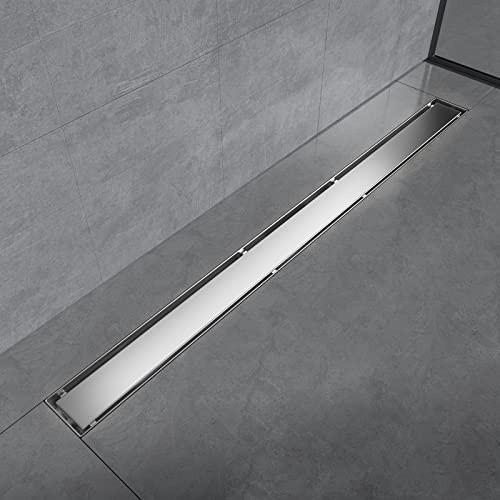 EMKE Duschrinne 90cm Edelstahl Duschablauf Flach, Siphon mit Geruchsstop/Haarsieb Randablauf,2-1 in Design Seitenreihendesign Duschablauf Ablaufrinne Dusche Duschabfluss für Badezimmer