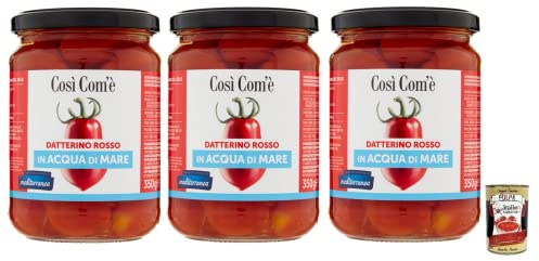 3x Così Com'è Datterino Rosso,Rote Datterino-Tomate im Meerwasser,Italienische Tomaten, 350g Glas + Italian Gourmet Polpa di Pomodoro 400g Dose
