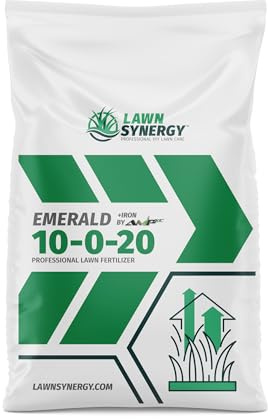 10-0-20 Emerald Lawn Fertilizer 25lbs - Slow-Release Nitrogen, Iron, & Micronutrients - Dark Green Lawn for Tall Fescue, St. Augustine, Zoysia, Centipede