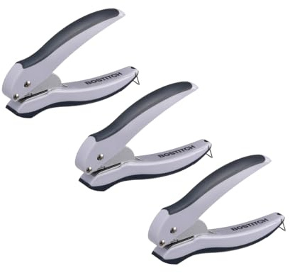 Bostitch Office EZ Squeeze One-Hole Punch, 10 Sheet Capacity, Lightweight, Gray/Blue, Pack of 3