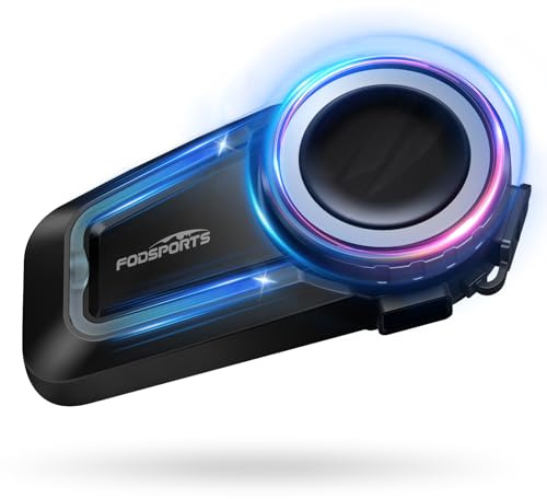 Fodsports FX7 10-Rider Mesh Motorcycle Bluetooth Intercom Headset With Music Share, Smart APP Control, Dual Chips V5.4 Helmet Communication System with Audio Multitasking & FM, IP67 Waterproof, 1 Pack
