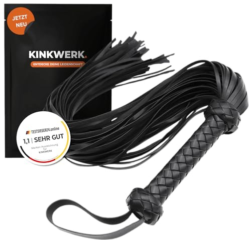 KINKWERK Flogger (Schwarz, 76 cm) | Weiche PU-Leder Reitpeitsche mit geflochtenem Griff | BDSM & Spanking Sexspielzeug | Für Paare, Rollenspiele & Fetisch-Abenteuer