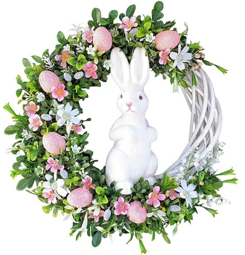 TianWlio Osterkranz mit Blumen Dekorativer Tischkranz Osterhasen Girlande Heimdekoration Requisiten Ostergeschenke Osterornamente Türkranz Frühling Künstliche Türkranz Kranz (Grey One Size)
