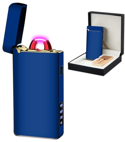 SKRFIRE Windproof Electric Lighter Rechargeable – Plasma Arc Design, USB Charging, Multi-Mode Flashlight & Digital Battery Indicator, Essential for Survival, Hiking & BBQ (Blue)