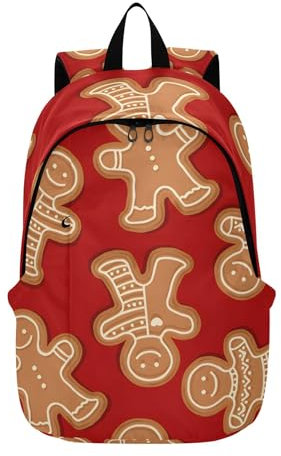 Sac à dos d'école cool en pain d'épice de Noël pour filles Sac à dos léger et décontracté pour femmes, Noël rouge pain d'épice, 12,2 x 7,5 x 19,3 pouces, classique, rouge pain d'épice de Noël, 12,2 x