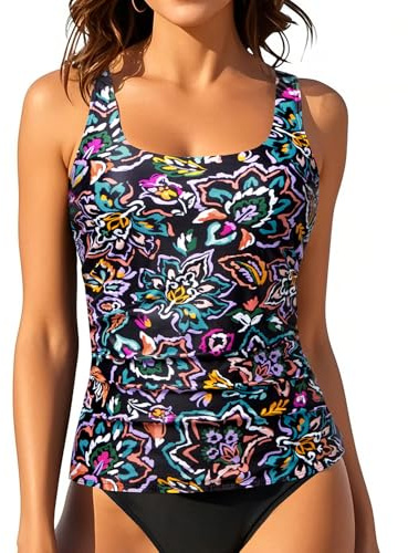 Aqua Eve Tankini Tops for Women Swimwear Top Only Tummy Control Bathing Suit Top No Bottom (Available in Plus) Colorful Paisley M