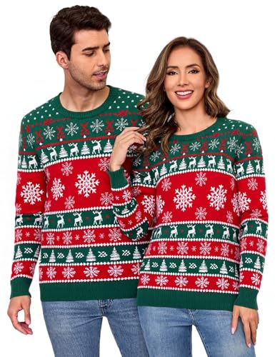 Aottori Maglioni Natalizi Donne e Uomini Girocollo Maglione Lavorato a Maglia Adulti Stampa 3D Maglieria Christmas Maniche Lunghe Maglione Divertente Brutti Caldo Uomo-Verde M