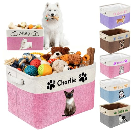 XinYiiLun Custom Dog Toy Basket with Name Photo, Personalised Toys Clothing Storage Bins for Dogs Cats Pet,Collapsible Doggy Box Customised for Toy Food