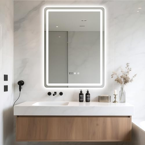 Tifemap Espejo Baño con Luz, Espejo de Baño con LED Iluminación Frontal y Trasera, 60x80 cm, Control Táctil, Espejos Grande para Cuarto de Baño, Dormitorio y Pasillo