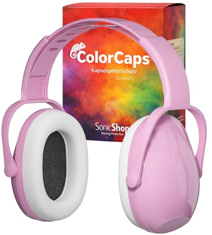 SonicShop ColorCaps - Protectores auditivos para niños a partir de 3 años, 26 dB, protección contra el ruido para los oídos de los niños, crecimiento de 3 a 15 años, almohadillas suaves, protección