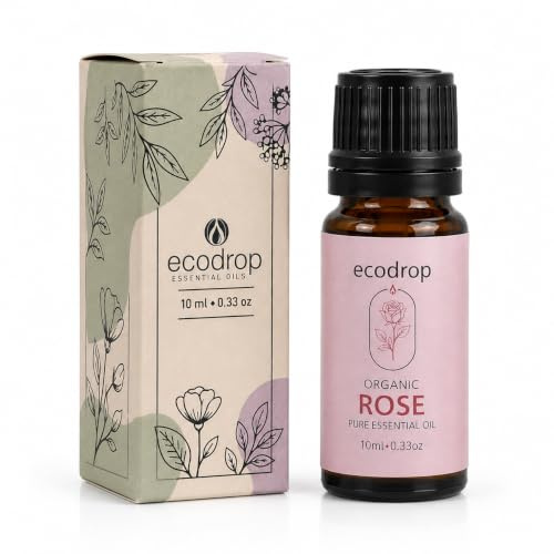 Ecodrop Organic Rose Essential Oil 10ml | 100% Pure & Natural | Relaxing Floral Aroma | Aromatherapy, Massage, Bath & Diffusers | Soap & Candle Making | Luxurious Self-Care | Vegan & UK Made