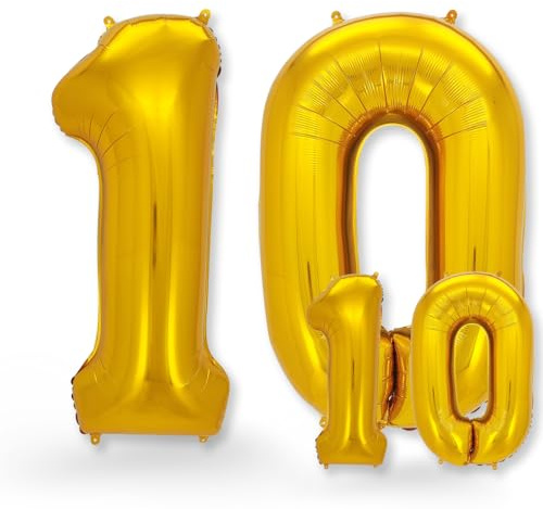 FUNXGO® folienballon 10 gold - 2 Stück -100cm & 38cm- Luftballon Zahl 10-10.geburtstag - Ballon 10 Deko zum Geburtstag, Hochzeit, Jubiläum oder Fest, Party - Ballon 10 gold