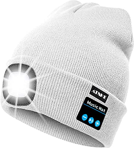 ATNKE LED beleuchtete Bluetooth Beanie Kappe, wiederaufladbare USB-Musikalische Laufmütze mit extrem hellem 4 LED Licht wasserdichte Lampe für das Skifahren