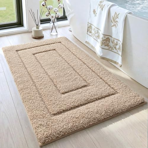 DEXI Bathroom Rug 36x24, Non Slip Washable Bath Mat for Shower Floor, Absorbent Soft Bathmat with Rubber Backing, Quick Dry Microfiber Carpet, Beige