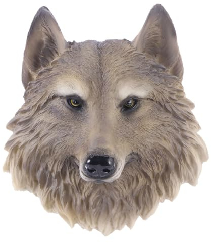 Garneck Wolf Head Wall Decor Animals Head Adornment Resin Craft Simulation Ornament Wall Mounted Wolf Hanging Decoration for Bedroom Living Room Indoor Display