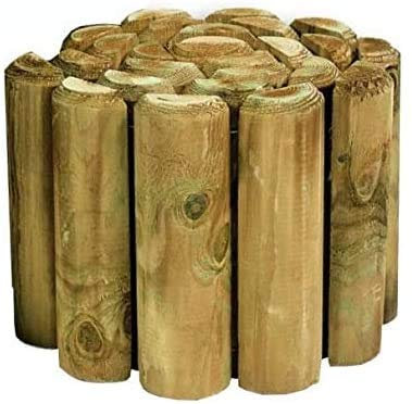 1.8M Fixed Log Panel & Roll Log Wooden Picket Fence Outdoor Lawn Flexible Edging Border - SUITABLE FOR EDGING FLOWER BEDS LAWNS (4)