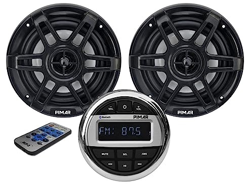 PIMAR Kit stereo con casse nere 150 WATT + telecomando presa usb radio bluetooth accessori barca gommone nautica (2 CASSE)