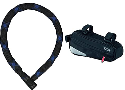 ABUS Kettenschloss Ivera Chain 7210 – Fahrradschloss mit Kunstfaserummantelung – ABUS-Sicherheitslevel 8 – 110 cm – Schwarz & Fahrradtasche ST 2200, Black, 25.5 x 10 x 5 cm