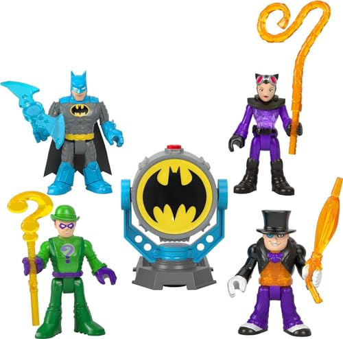 IMAGINEXT DC Super Friends - Bat-Tech Bat-Signal Figuren Multipack, inklusive Batman, Riddler, Catwoman und Pinguin-Figuren, für Kinder zwischen 3 und 8 Jahren, HFD47