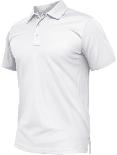 TACVASEN Polo T-Shirts for Men Breathable Polo Work Shirts Short Sleeve Polo Golf Tops Summer Quick Dry Sport Polo Shirts White,L
