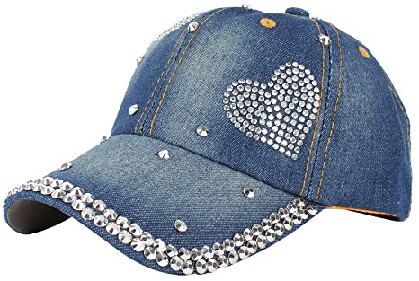 Hoce Fashion Rhinestone Denim Baseball Cap Studded Bling Hat for Women