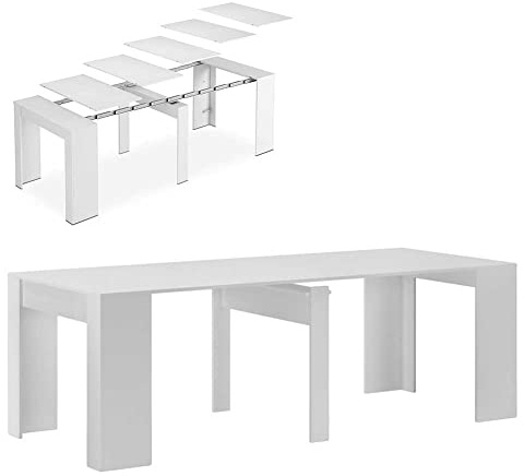 BAKAJI Tavolo Cucina Consolle Allungabile Fino a 3 Metri Sala da Pranzo a Scomparsa Forma Rettangolare Salvaspazio Richiudibile Design Moderno in Legno MDF Arredamento Casa Bianco