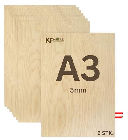 KF-Holz 10 Stück Sperrholzplatten Birke (A3 420 x 297 x 3mm) - Hochwertige Multiplex Platten für Bastelarbeiten, Holzzuschnitte, Modellbau