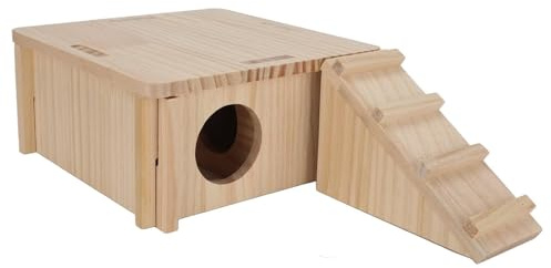 Zerodis Hamsterversteck aus Holz Hamster-Holzversteck Mehrzweck-Mäusehaus aus Holz Hochverdichtetes Hamsterhaus aus Natürlichem Holz mit Leiter Rennmäuse Kammerhütte Lebensräume