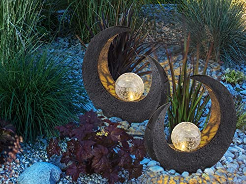 Ausgefallene LED Solarleuchten 2er SET in Steinoptik mit Crackle Glaskugel – Höhe 30,5cm