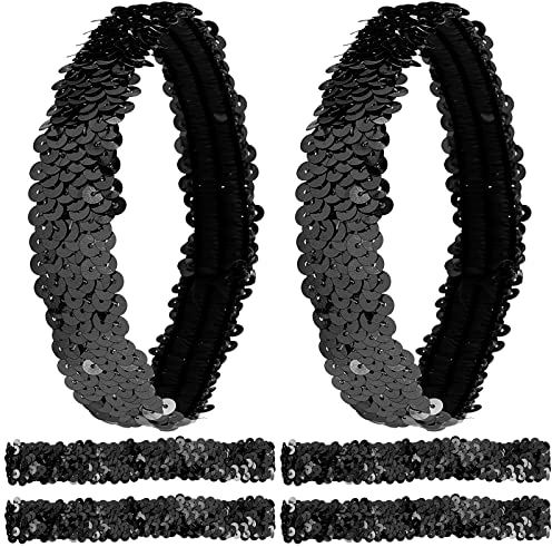 GORGECRAFT 12 STÜCKE Pailletten-Stirnband, Elastisch, Glänzend, Dehnbar, Glitzernd, Modisch, Verstellbares Haarband, Zubehör-Set Für Damen, Teenager, Sport, Tanz, Party, Teams (Schwarz)
