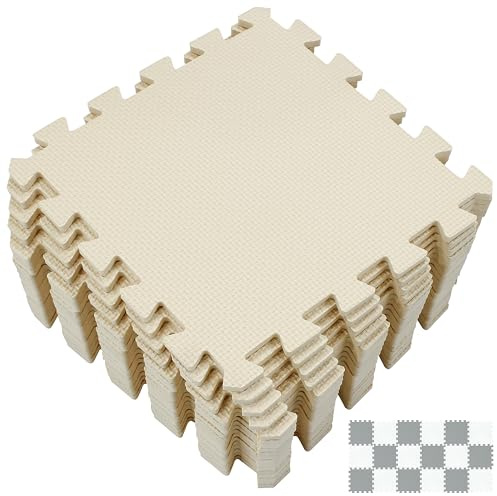 Yostrong® 18 Tiles Interlocking Puzzle Foam Baby Play Mat for Playing - EVA Babies Crawling Mat | Rubber Floor Work Out Mats for Home Gym. Beige. YOC-Jb18N