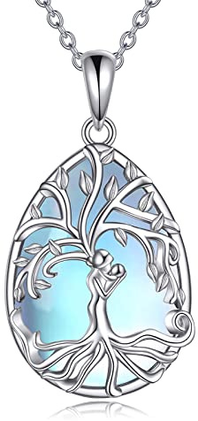 VONALA Baum des Lebens Halskette 925 Sterling Silber Mondstein Anhänger Kette Schmuck Geschenke für Damen