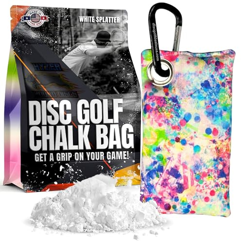 HYZER HOUND DISCS Disc Golf Chalk Bag | Attaches to Bag with a Carabiner | Improve Your Hand Grip for Consistency | Essential Disc Golf Accessories | Chalk (White Splatter)