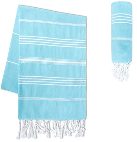 LAYNENBURG 2er-Set Premium Hamamtuch mit handgeknüpften Fransen - 100% Baumwolle - XXL Strandtuch 100x200 cm - Oeko-TEX 100 - Strandhandtuch groß - Saunatuch & Reisehandtuch (Helltürkis)