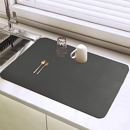 SOQKEEN Tappetino Scolapiatti Assorbente 30x40cm - Multiuso, Antiscivolo per Macchina caffè, Lavello e Accessori Cucina, Grigio Scuro