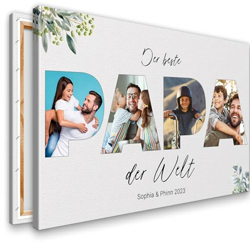 KL KUNSTLAB Vatertagsgeschenk. Selbst gestaltete Foto Collage auf Leinwand für deinen Vater. 30x20cm bis 120x80cm. Geschenk selbst gestalten. Geschenkidee. Geburtstagsgeschenk für Papa