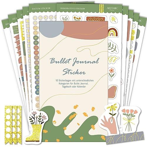 BIROYAL Bullet Journal Sticker Set, 10 Blätter/1000 Aufkleber, Easy-Peel mehrfarbige Aufkleber für Journal, Planer und Kalender, Scrapbook-Zubehör, Wald-Jahreszeiten-Motiv