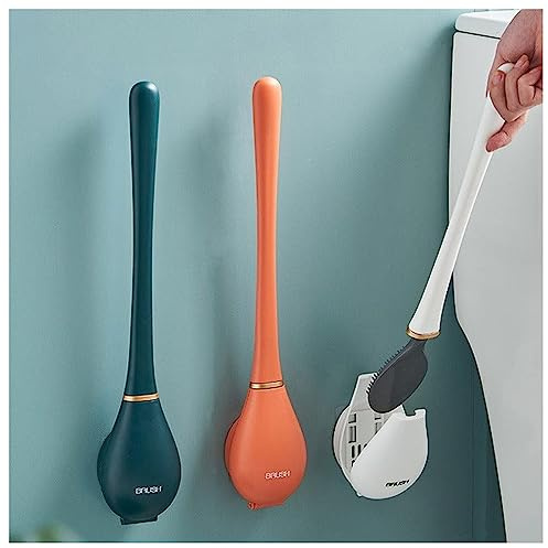 Flexible Toilettenbürste aus Silikon, Silikon Klobürste mit flachem und biegsamen Kopf, Moderne WC Bürste für die Wandmontage ohne Bohren, WC-Bürste mit Behälter für Badezimmer (Blau)
